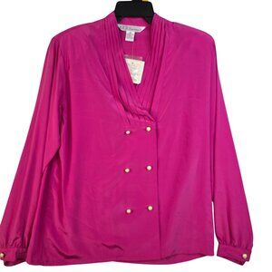 80s Retro Double Breasted Pearl Button Blouse Size 12 Magenta Flowy Coquette